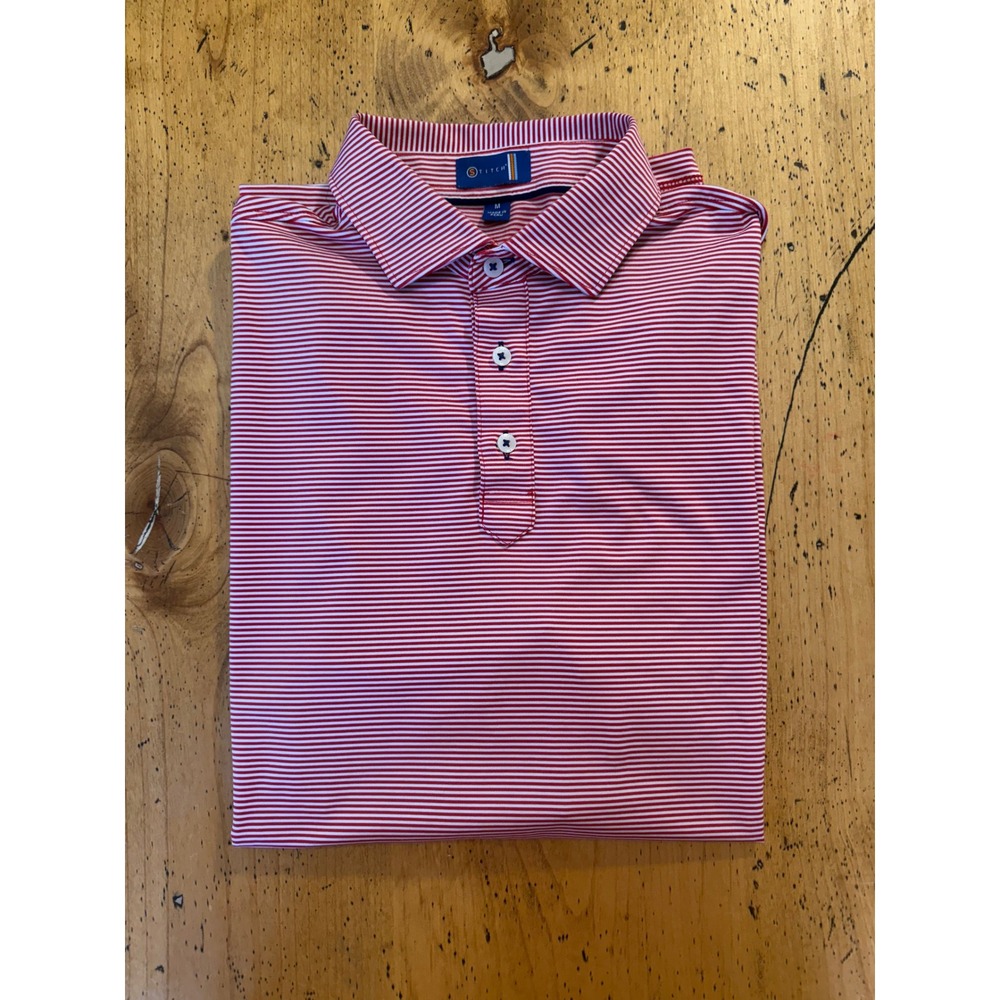 Stitch Golf Polo Size Medium Red White Striped Short Sleeve Performance Shirt
